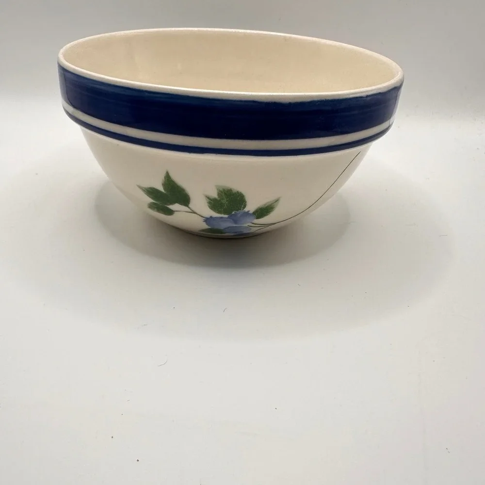 LL Bean Blueberry Stoneware Mixing Bowl Blue Stripe Cream Ceramic 6 Inch